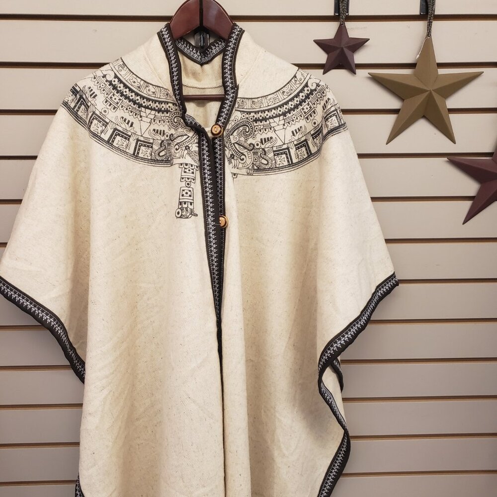 ❤ vintage wool Cape Aztec/Mayan Print